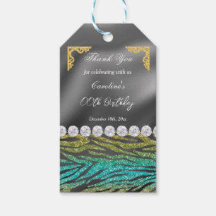 Chic Silver Foil Gold & Teal Zebra Print Gift Tags