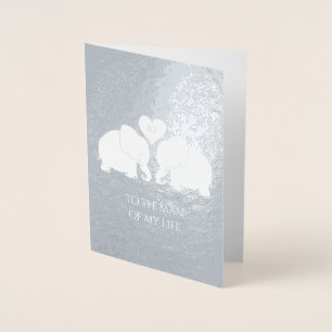 Chic Silver Foil Heart Elephants 10th Anniversary Card