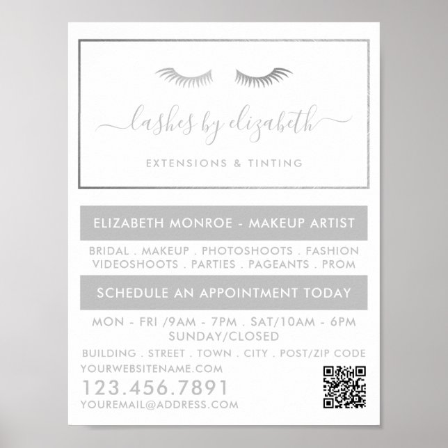 Chic Silver Foil Lashes Beauty Makeup Artist Poster (Front)