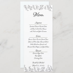 Chic Silver Foil Leaves Reception Menu Card
