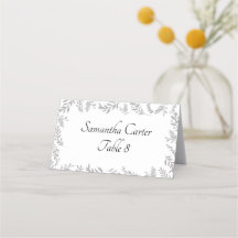 Chic Silver Foil Leaves Reception Place Card