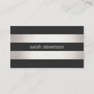 Chic Silver Foil Look Black Striped Modern Business Card
