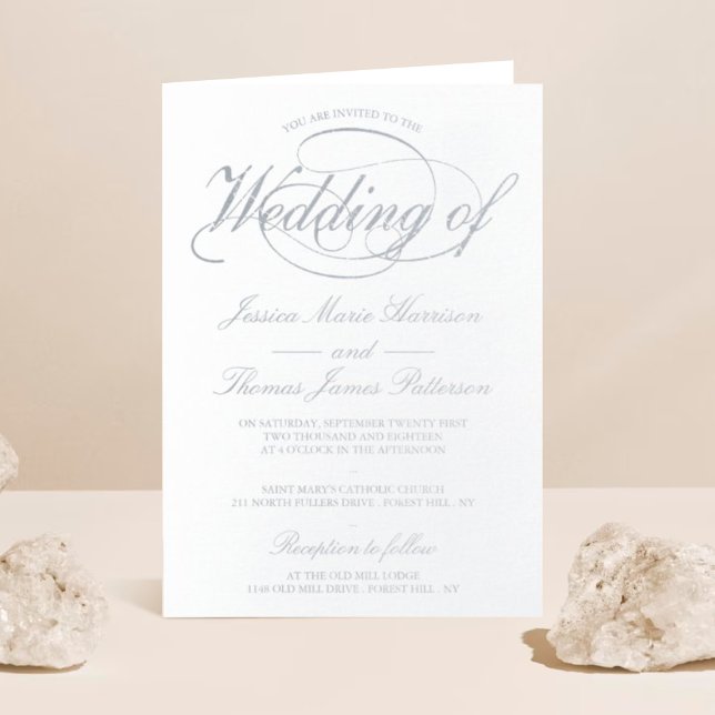 Chic Silver Foil Script Folded Wedding Invitation (Creator Uploaded)