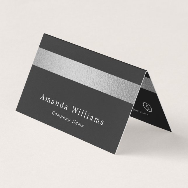 Chic Silver Foil Stripe On Charcoal Double Loyalty Business Card (Front)