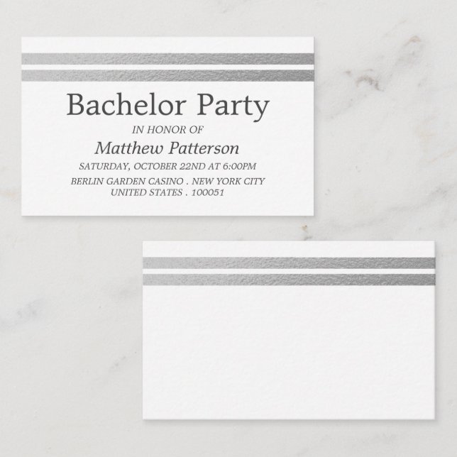 Chic Silver Foil Stripes Bachelor Party Ticket (Front/Back)
