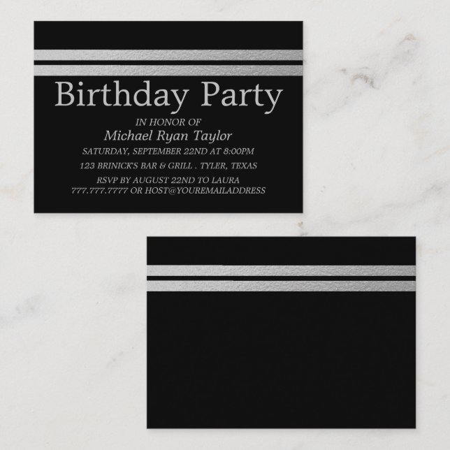 Chic Silver Foil Stripes Birthday Party Ticket (Front/Back)