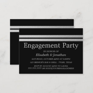 Chic Silver Foil Stripes Engagement Party Ticket