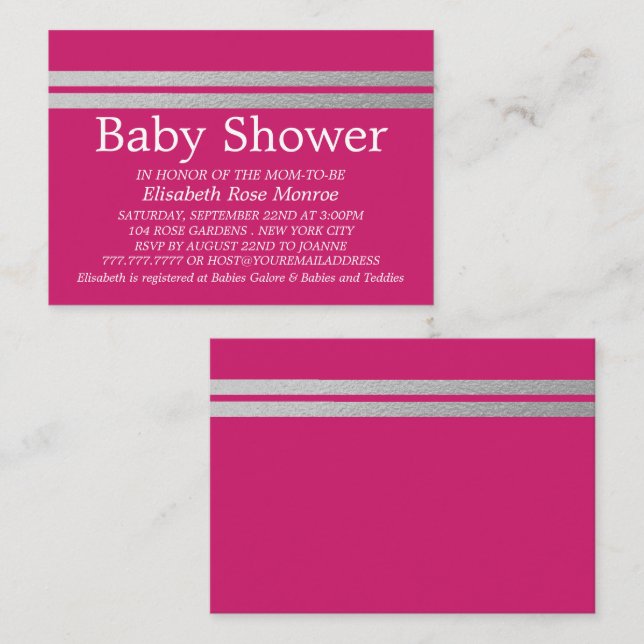 Chic Silver Foil Stripes, Pink Baby Shower Ticket (Front/Back)