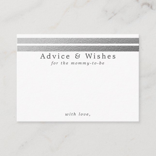 Chic Silver Foil Stripes | White Advice Cards (Front)