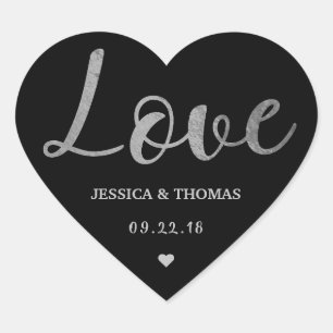 Chic Silver Foil Typography Script Love Wedding Heart Sticker