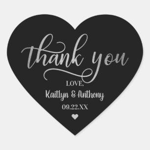 Chic Silver Foil Wedding Thank You Heart Sticker