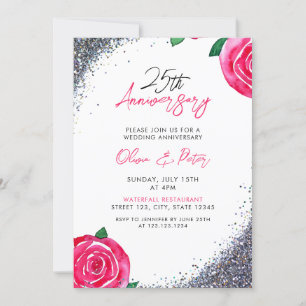 Chic Silver Glitter 25th Wedding Anniversary Invitation