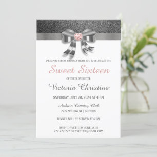 Chic Silver Glitter Birthday Invitation