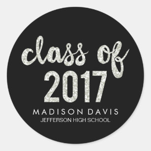 Chic Silver Glitter   Class of 2017 Graduation Classic Round Sticker