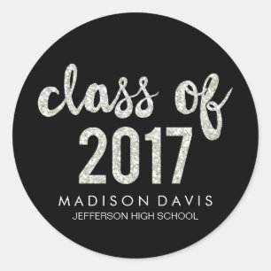 Chic Silver Glitter   Class of 2017 Graduation Classic Round Sticker