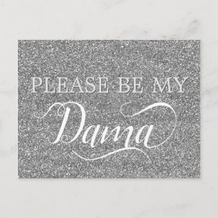 Chic Silver Glitter Dama Quinceanera Dama Proposal Invitation Postcard