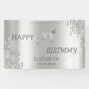 Chic Silver Glitter Drips 50th Birthday  Banner
