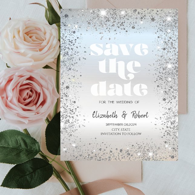 Chic Silver Glitter Dust Confetti Save The Date (Creator Uploaded)