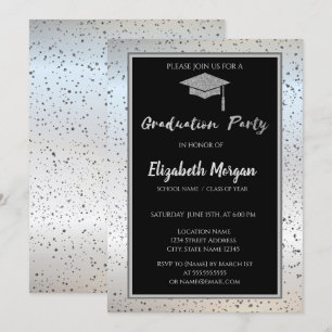 Chic Silver Glitter Graduation Cap,Confetti Invitation