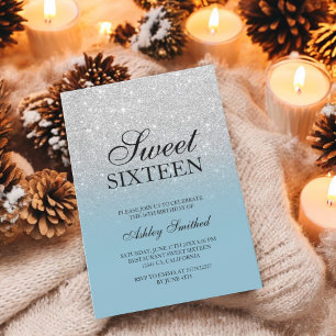 Chic silver glitter ice blue elegant Sweet 16 Invitation