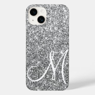 Chic Silver Glitter Metallic Shine Monogrammed Case-Mate iPhone 14 Case