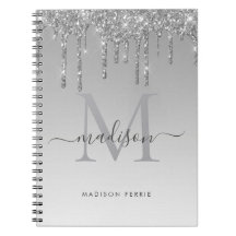 Chic  silver  glitter  Monogram spiral Notebook