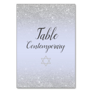 Chic silver glitter script lavender Bat Mitzvah Table Number
