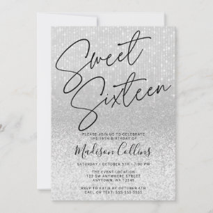 Chic Silver Glitter Sweet 16 Invitation