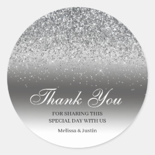 Chic Silver Glitter Thank You Wedding Classic Round Sticker