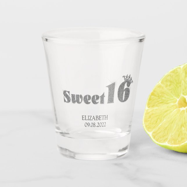 Chic Silver Glitter Tiara Sweet 16   Shot Glass (Front)