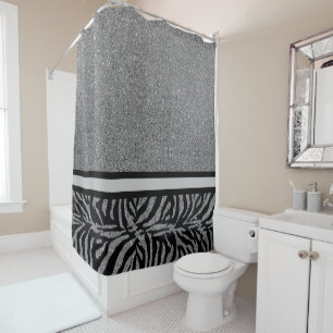 Chic Silver Glitter with Black Zebra Border Shower Curtain