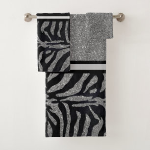 Chic Silver Glitter with Black Zebra / Chic Bath Towel Set