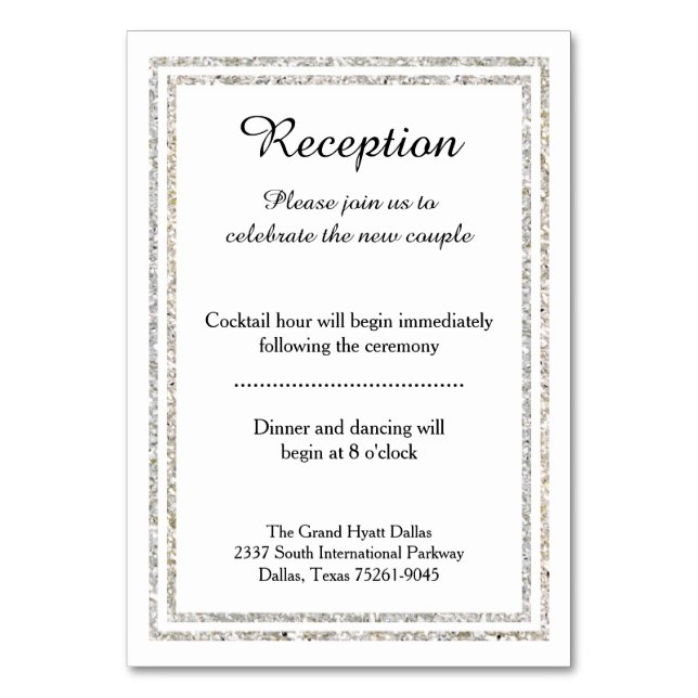 Chic Silver Glittered Trim -Reception Insert Card (Front)