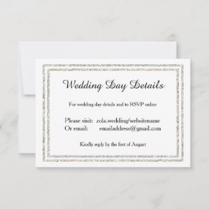 Chic Silver Glittered Trim - Wedding Day Details RSVP Card