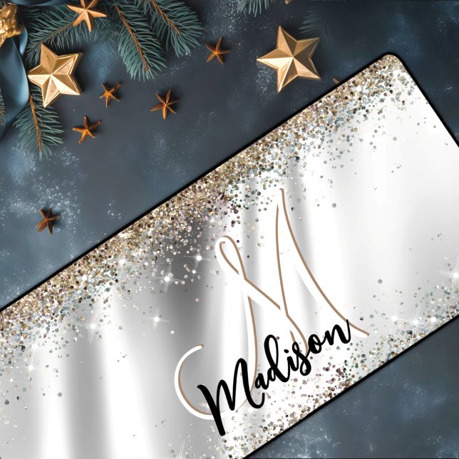 Chic silver Gold faux glitter monogram Desk Mat (Creator Uploaded)