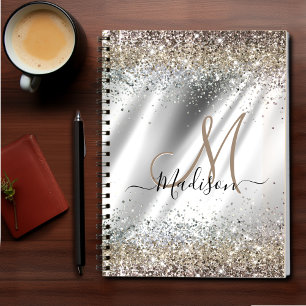 Chic silver Gold faux glitter monogram Notebook