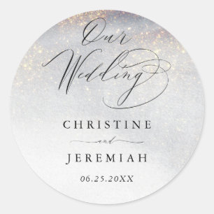 Chic Silver Gold Sparkle Watercolor Luxury Wedding Classic Round Sticker
