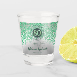 Chic Silver & Green Glitter 80th Birthday Gift Shot Glass