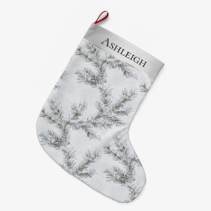 Chic Silver Grey Branches Christmas   Large Christmas Stocking