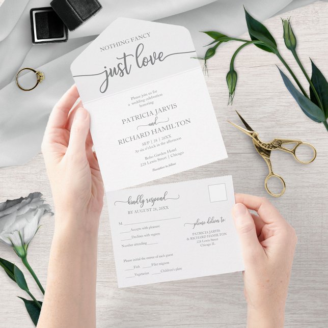 Chic Silver Grey Calligraphy Casual Wedding All In One Invitation (Creator Uploaded)