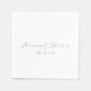 Chic silver grey custom script Names date wedding Napkin