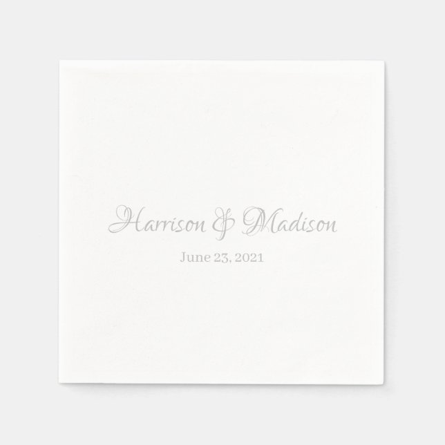 Chic silver grey custom script Names date wedding Napkin (Front)