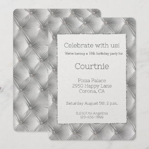 Chic Silver Grey Faux Velvet Birthday  Invitation