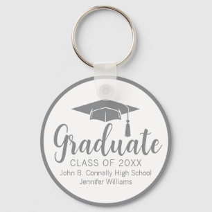 Chic Silver Grey Graduate Custom 2025 Graduation Key Ring