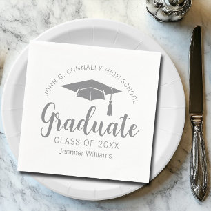 Chic Silver Grey Graduate Custom Graduation Party Napkin