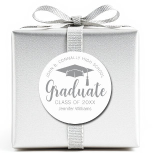 Chic Silver Grey Graduate Customised Graduation Classic Round Sticker