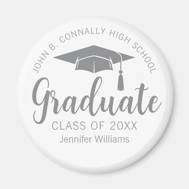Chic Silver Grey Graduate Customised Graduation Magnet (Front)