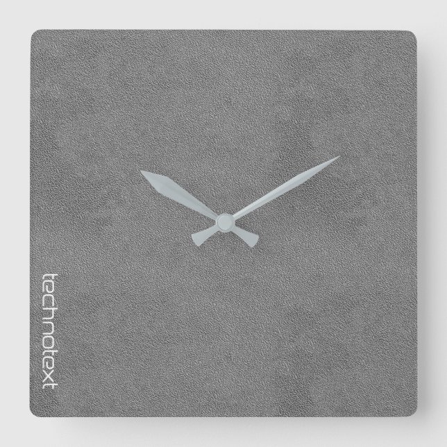 Chic Silver Grey Leather Look Square Wall Clock (Front)