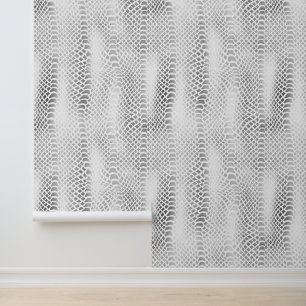 Chic Silver Grey White Snake Print Wallpaper