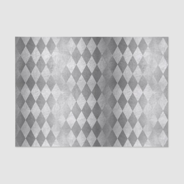 Chic Silver Harlequin Diamond Pattern Tissue Paper (Front)
